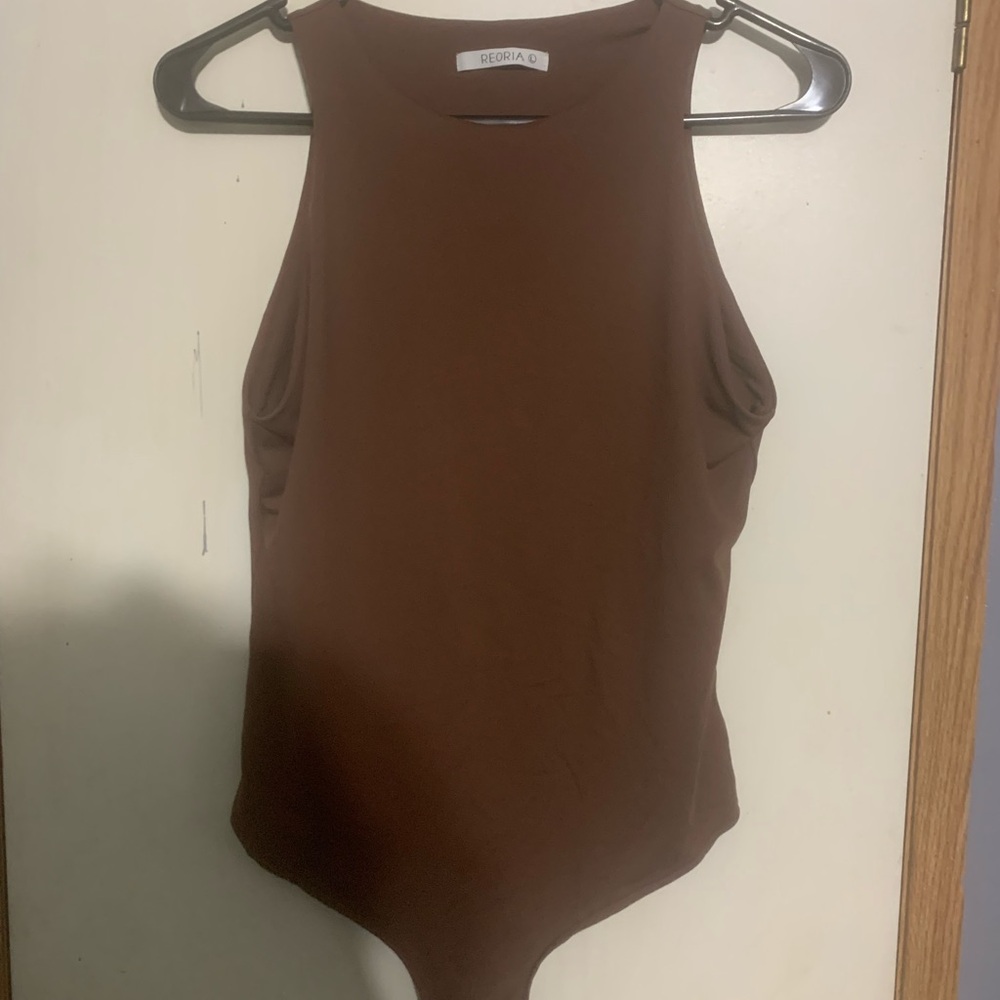 ReoRia Brown High-Neck Sleeveless Bodysuit
